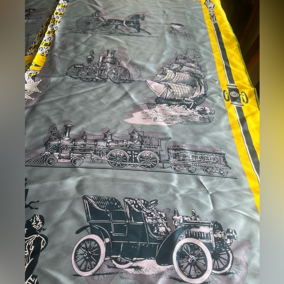 Ba Shidi 100% Silk Scarf Automobile Motif Silk Woven Design Yellow Gray Chinese - Picture 4 of 9